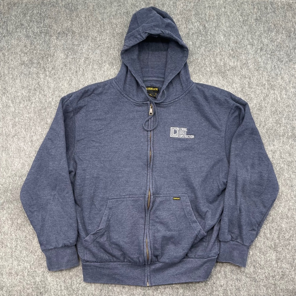 Stanley Hoodie Mens Large Full Zip Blue Construction Workwear Sweatshirt
